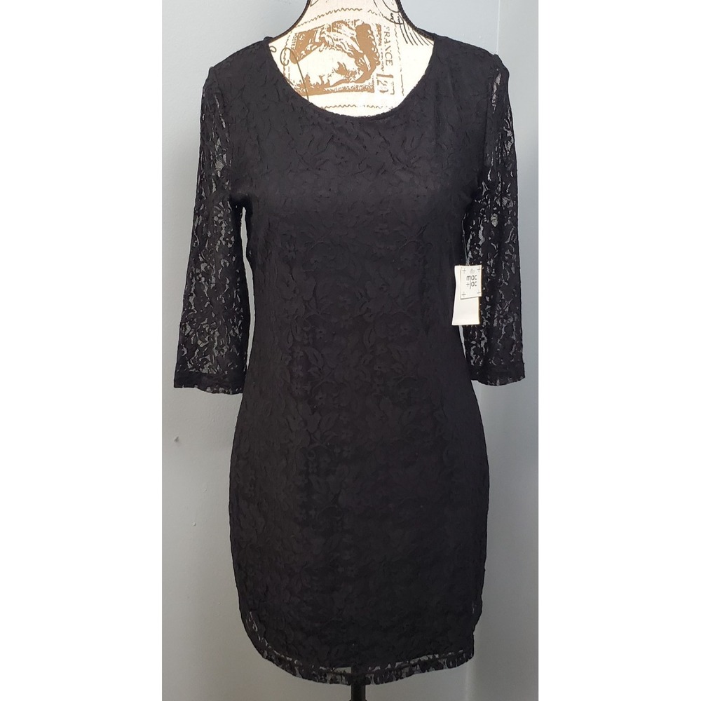 Mac+Jac Cocktail Party Dress Womens Large Black Lace Overlay 3/4 Sleeve Elegant